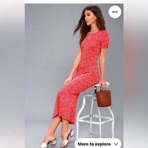 NWT Free People Dress Red Floral with Keyhole Back